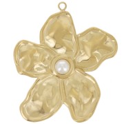 Pendentif fleur 33x28 mm cabochon imitation nacre Acier inoxydable 304L Doré x1