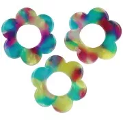 Pendentif fleur 18 mm en acétate - Ecaille de tortue - Turquoise - Fuchsia x1