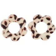 Pendentif fleur 18 mm en acétate - Tacheté Marron - Crème x1