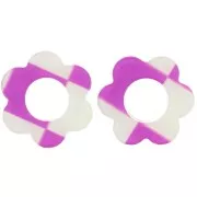 Pendentif fleur 18 mm en acrylique - Carreaux Violet - Blanc x1