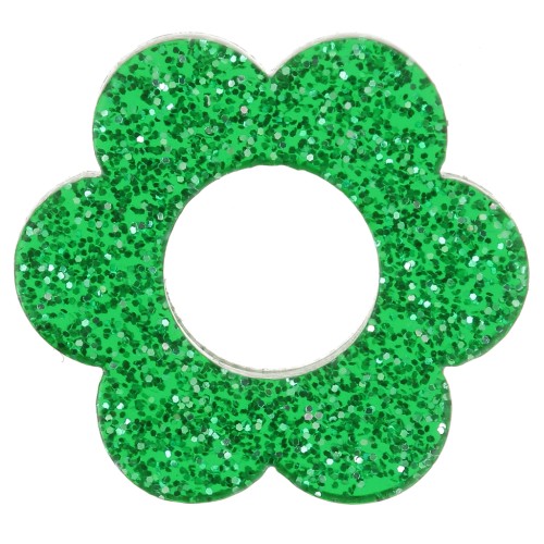 Pendentif fleur 18 mm en acrylique - Pailleté vert sapin x1