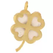 Pendentif fleur 21x13mm cabochons gemme et CZ Doré Or fin - Pierre de lune peach