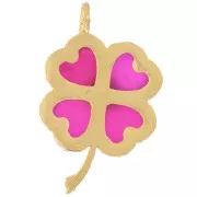 Pendentif fleur 21x13mm pierre gemme teintée et CZ Doré Or fin - Calcedoine rose