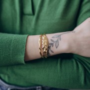 Bracelet deux rang martelé réglable 18x150 mm - Acier inoxydable 304L Doré x1