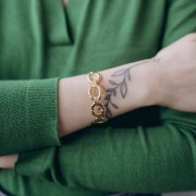 Bracelet jonc anneaux ovales -réglable 14.5x150 mm Acier inoxydable 304L Doré x1