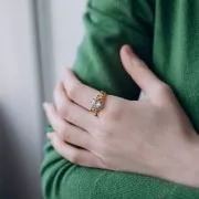 Bague effet tressé T57 avec cabochon verre - Acier inox 304L Doré - Crystal x1 