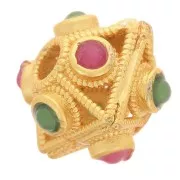 Perle losange aplatie 8x9 mm avec imitation pierres gemmes - Doré à l'or fin x1