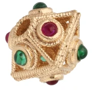 Perle losange aplatie 8x9 mm avec pierres gemmes - Doré à l'or fin x1
