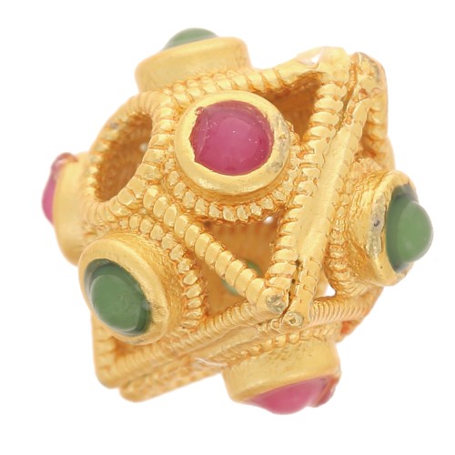 Perle losange aplatie 8x9 mm avec imitation pierres gemmes - Doré à l'or fin x1