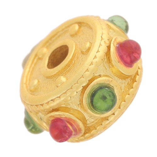 Perle rondelle 10 mm avec imitation pierres gemmes - Doré à l'or fin x1