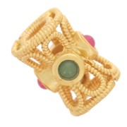 Perle tube ajouré texturé 9x7 mm avec imitation pierres gemme - Doré à l'or fin|raw }}