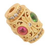 Perle tube vintage 12x8.5 mm avec oxydes de Zirconium - Doré à l'or fin x1|raw }}