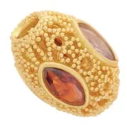 Perle olive filigranée 11x8 mm avec oxydes de Zirconium - Doré à l'or fin x1