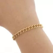 Chaîne maille Rombo striée 6 mm - Acier inoxydable 316L Doré x50cm