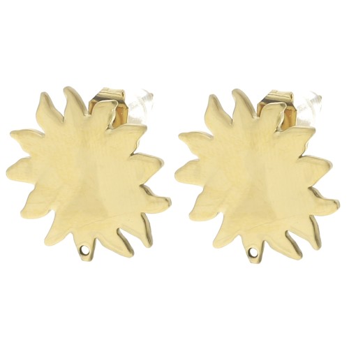 Clous d'oreilles soleil martelé 16 mm - Acier inoxydable 304L Doré x2