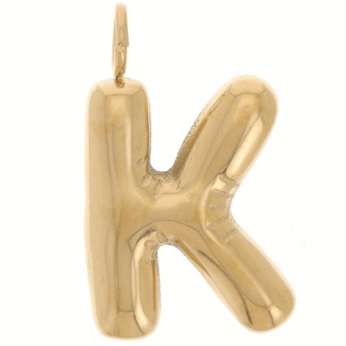 Pendentif lettre alphabet ballon 23x14 mm - K - Acier inoxydable 304L Doré x1