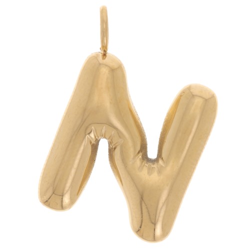 Pendentif lettre alphabet ballon 22x15 mm - N - Acier inoxydable 304L Doré x1