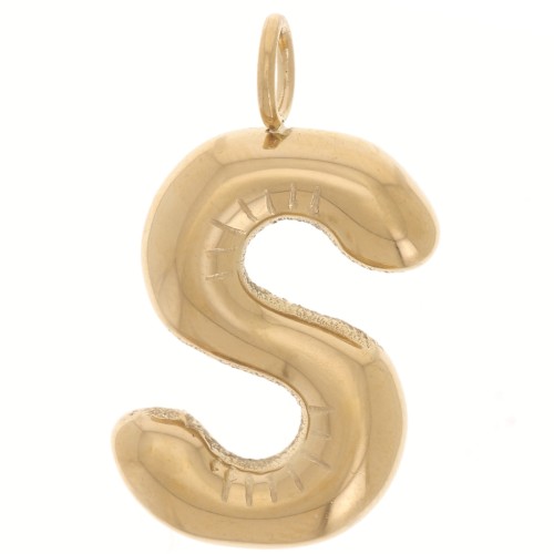 Pendentif lettre alphabet ballon 23x13 mm - S - Acier inoxydable 304L Doré x1