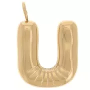 Pendentif lettre alphabet ballon 23x16 mm - U - Acier inoxydable 304L Doré x1