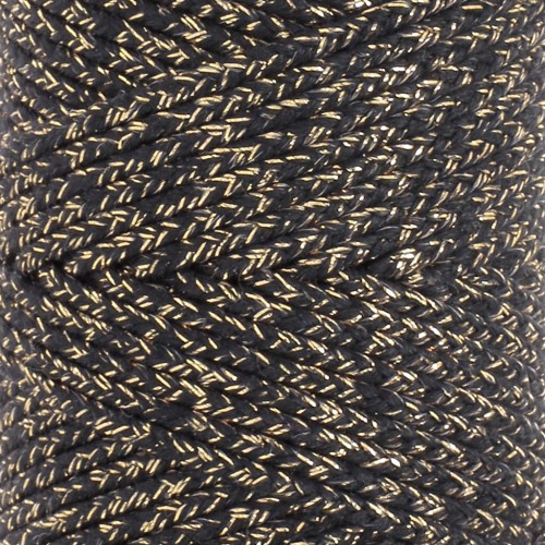 Cordon en coton tressé 3 mm - fabrication Française - Noir - Doré x1m