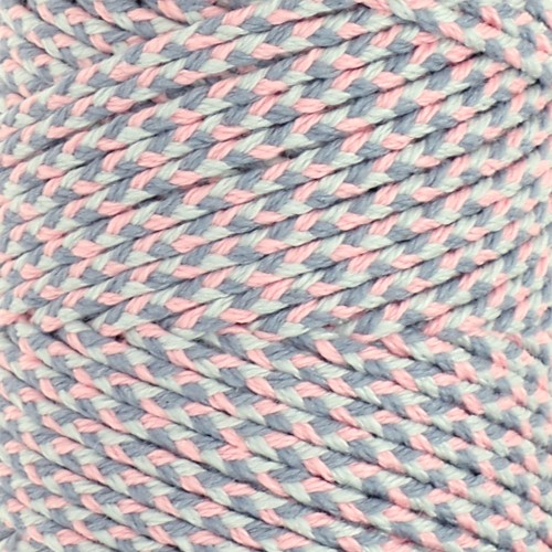 Cordon en coton tressé 2.5 mm - fabrication Française - Rose clair - Gris x1m