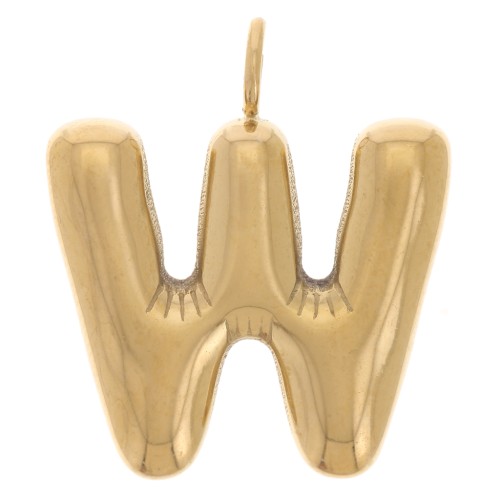Pendentif lettre alphabet ballon 23x20 mm - W - Acier inoxydable 304L Doré x1