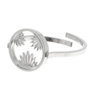 Bague ronde réglable - motif floral - cabochon plat 10 mm - Acier inox 304L x1|raw }}