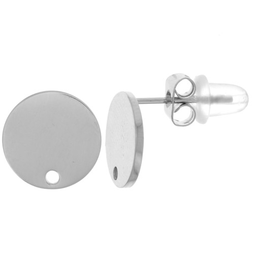 Clous d'oreilles ronds lisses 10 mm - Acier inoxydable 316L x2