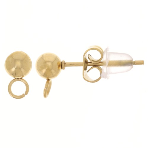Clous d'oreilles boule 4 mm - anneau perpendiculaire - Acier inox 304L Doré x20