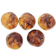 Perles rondes irrégulières 15 mm en résine translucide - Ambre marbré x4