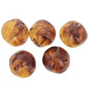 Perles rondes irrégulières 15 mm en résine translucide - Ambre marbré x4