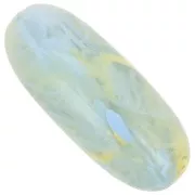 Perle olive 34x14 mm en résine translucide - Vert lichen marbré bleu - jaune x1