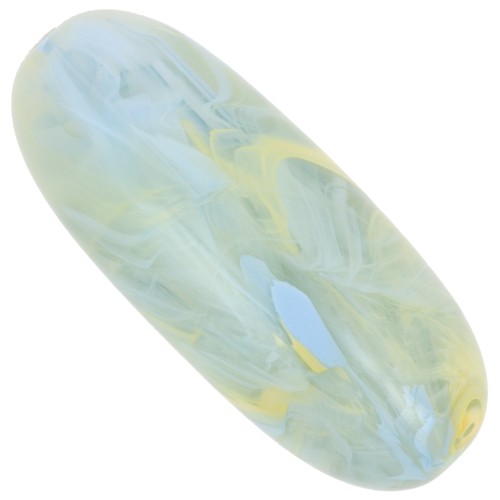 Perle olive en résine translucide 34x14 mm - Vert lichen marbré bleu - jaune x1