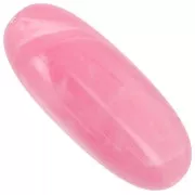 Perle olive en résine translucide 34x14 mm - Rose foncé marbré x1