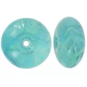 Perle rondelle en résine translucide 18x9 mm - Turquoise marbré vert x1