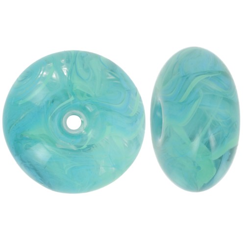 Perle rondelle en résine translucide 18x9 mm - Turquoise marbré vert x1