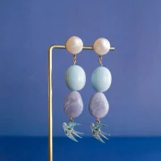 Perle plate irrégulière 22x17 mm en résine opaque - Bleu marine marbré x1