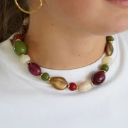 Perle olive 21x15 mm en résine translucide - Grenat marbré x1