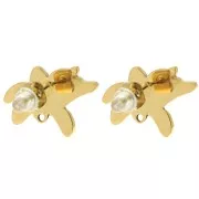 Clous d'oreilles fleur 14x20 mm - résine époxy - Acier inox 304L Doré - Blanc x2