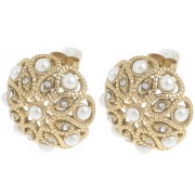 Clous d'oreilles rosace 19 mm strass et imitation nacre - Acier inox 304L Doré x2
