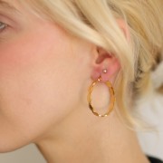 Créoles rondes texturée ouvertes 32 mm - Acier inoxydable 304L Doré x2