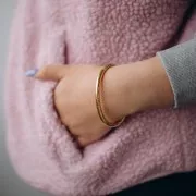 Bracelet jonc ovale texturé - 5x160 mm - Acier inoxydable 304L Doré x1