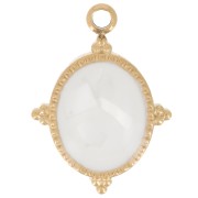 Pendentif ovale 18x13 mm avec résine époxy - Acier inox 304L Doré - Blanc x1