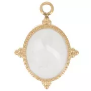 Pendentif ovale 18x13 mm avec résine époxy - Acier inox 304L Doré - Blanc x1