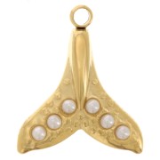 Breloque queue de baleine 15x13 mmcabochons imit nacre  Acier inox 304L Doré x1|raw }}