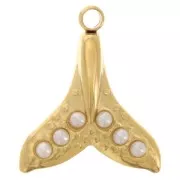 Breloque queue de baleine 15x13 mmcabochons imit nacre  Acier inox 304L Doré x1