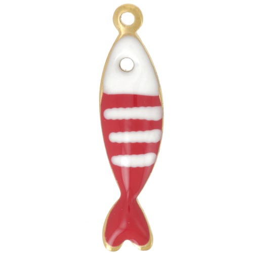 Breloque poisson rayé 18.5x5 mm en résine époxy - Acier inox 304L - Rouge x1