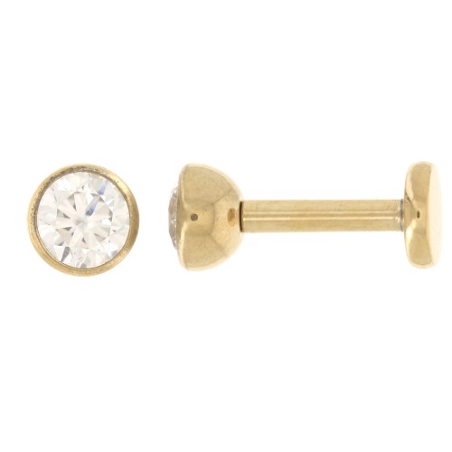 Piercing d'oreille rond 4 mm oxyde de zirconium - Acier inoxydable 316 Doré x1