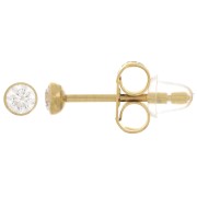 Boucles d'oreilles ronds 3 mm avec oxyde de zirconium - Acier inox 304L Doré x2