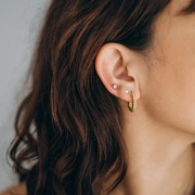 Boucles d'oreilles ronds 3 mm avec oxyde de zirconium - Acier inox 304L Doré x2